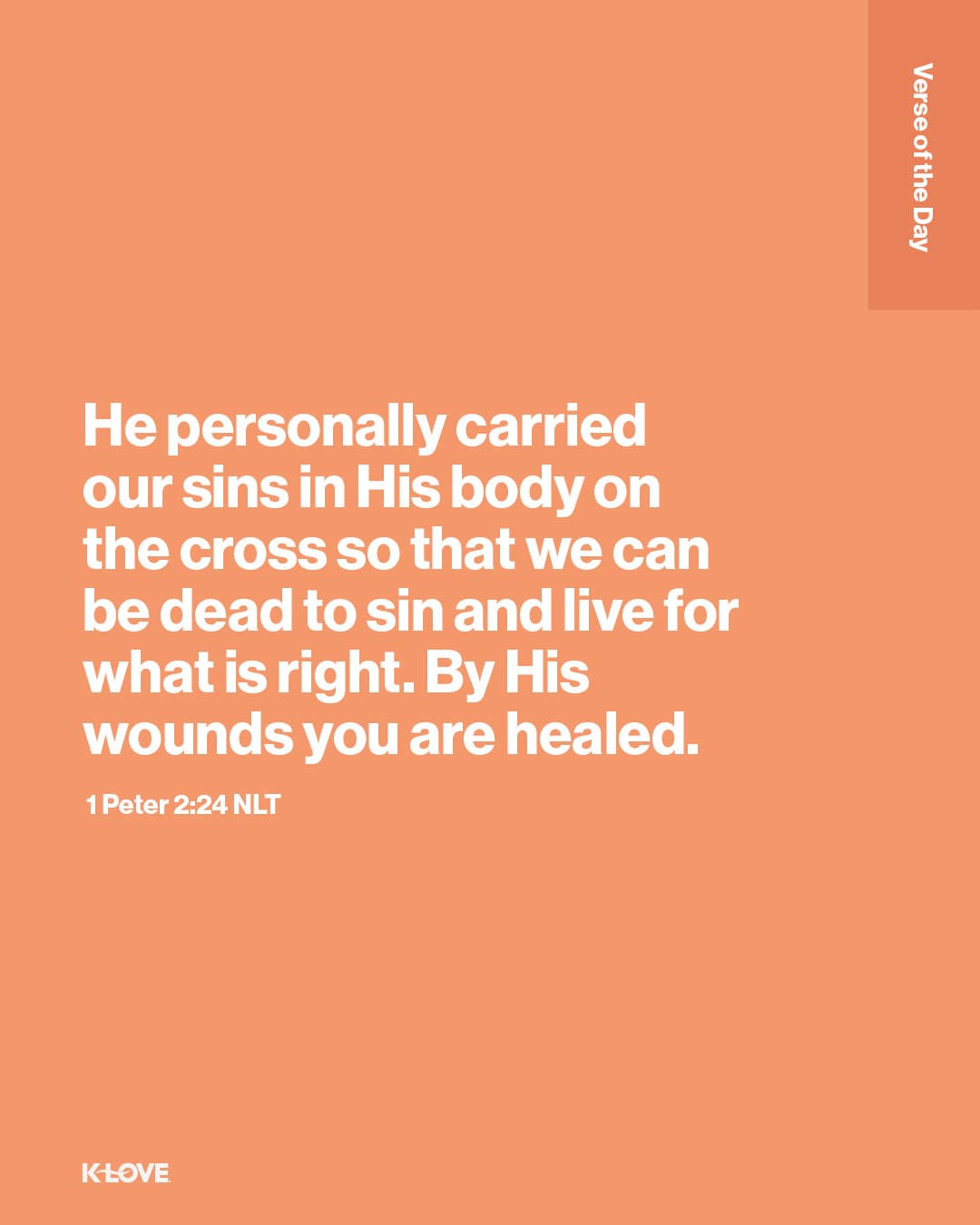 He personally carried our sins in His body on the cross so that we can be dead to sin and live for what is right. By His wounds you are healed.