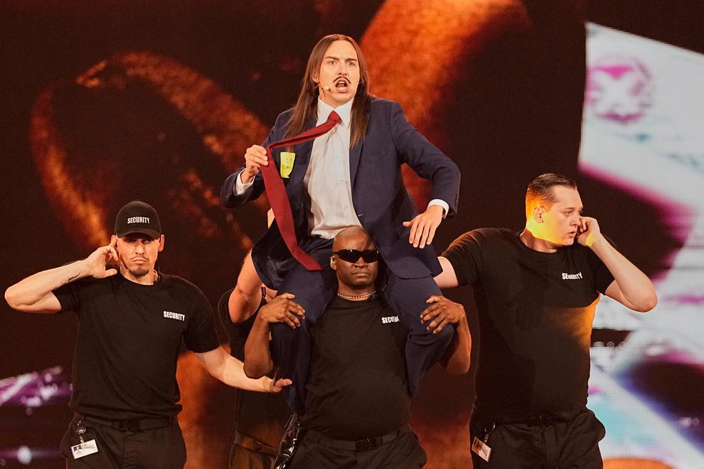 Tommy Cash from Estonia performs the song "Espresso Macchiato" during the first semi-final of the 69th Eurovision Song Contest, in Basel, Switzerland
