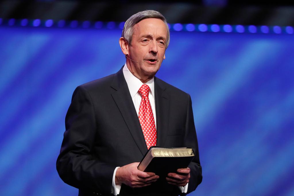 Senior Pastor Dr. Robert Jeffress addresses attendees at First Baptist Church Dallas during a Celebrate Freedom Rally in Dallas