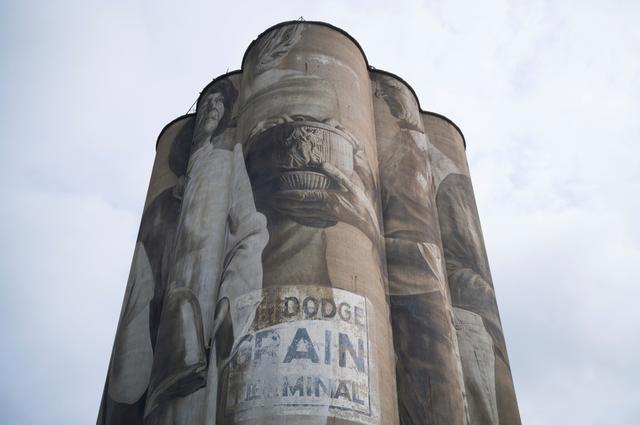 Mural he painted on silos in Fort Dodge, Iowa