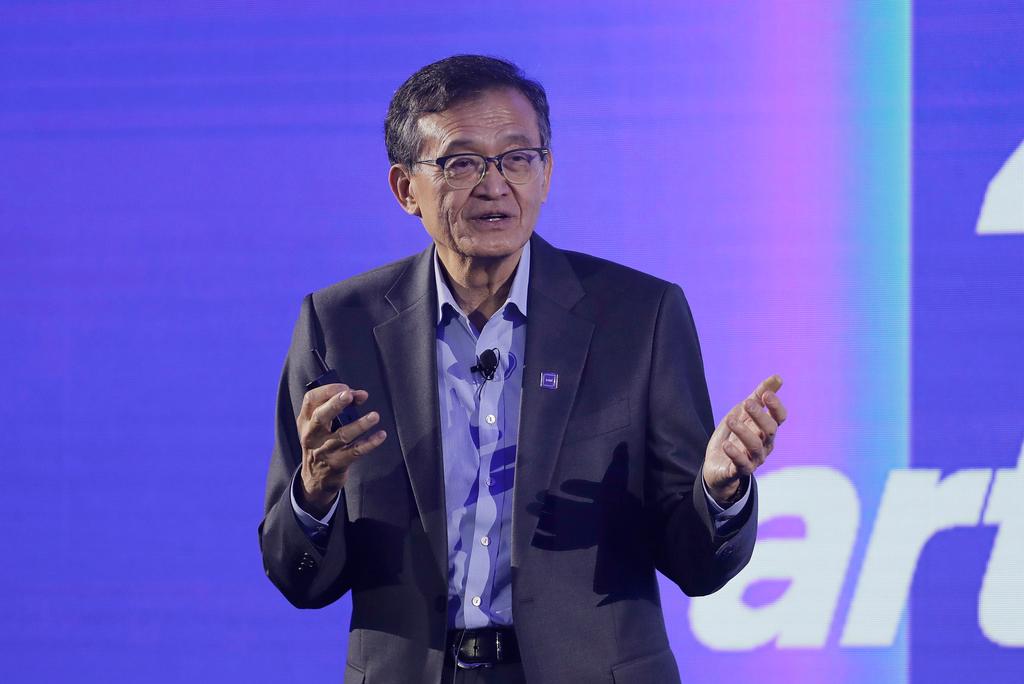 Intel CEO Lip-Bu Tan delivers a speech during the Computex 2025 exhibition in Taipei, Taiwan