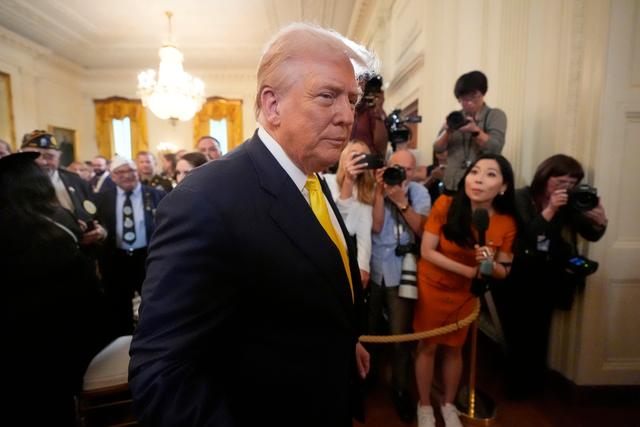 President Donald Trump at National Purple Heart Day in the East Room of the White House