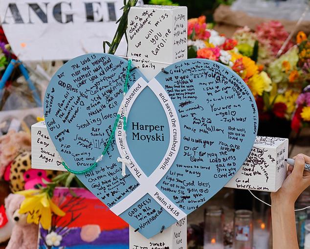 Notes left on makeshift memorial at church
