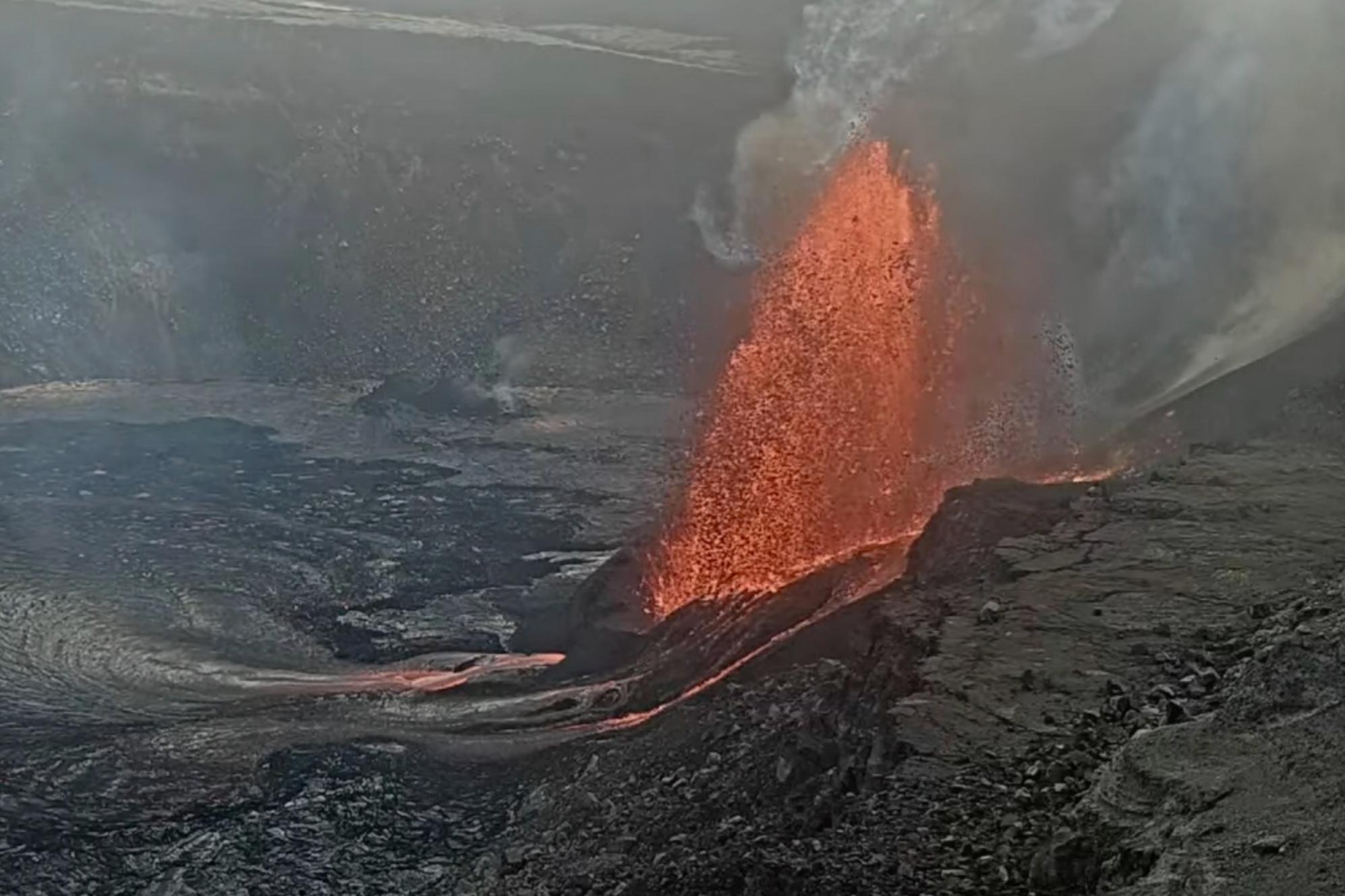 Erupting lava.