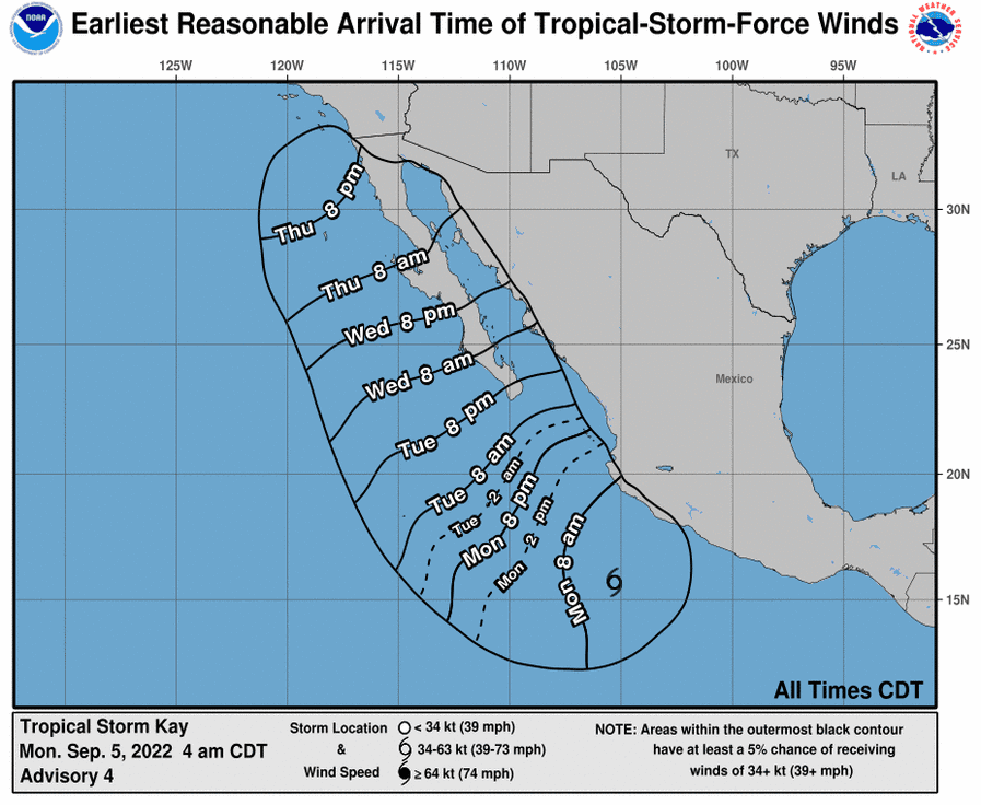 Image of path for Tropical Storm Kay