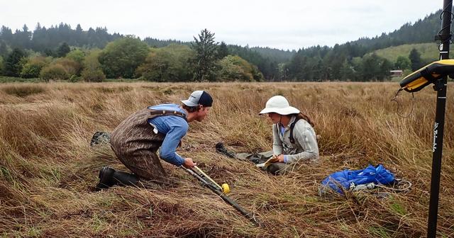 Researchers conduct shallow sediment sampling